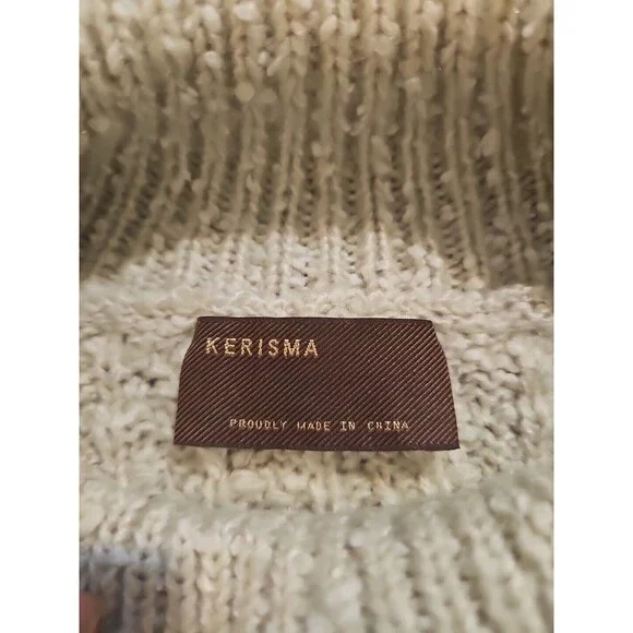 Kerisma Sweater Womens M/L Acrylic Blend Beige Turtleneck Boxy Textured - Picture 2 of 8